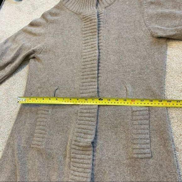 Bcbgmaxazria angora beige tan brown sweater belted high neck button closure L - Picture 10 of 12